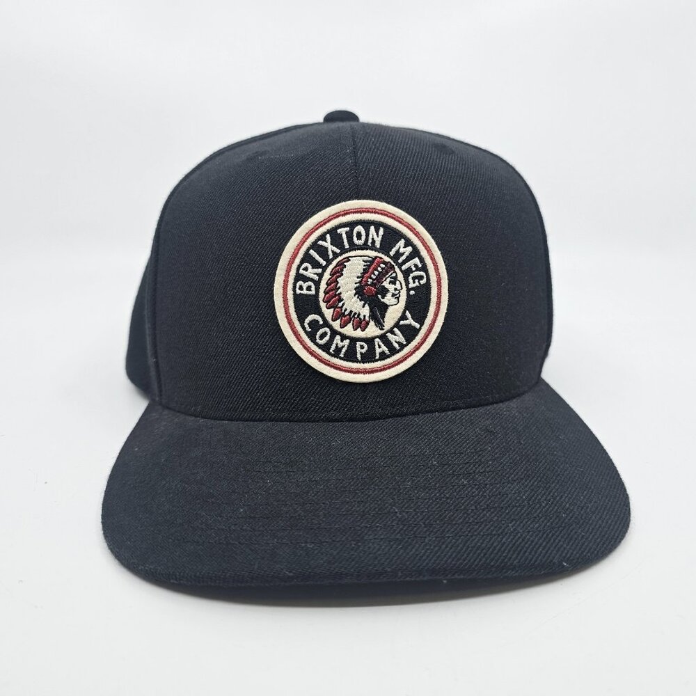 Brixton MFG Co Embroidered Logo Snapback Baseball Hat Cap Wool Black Adjustable